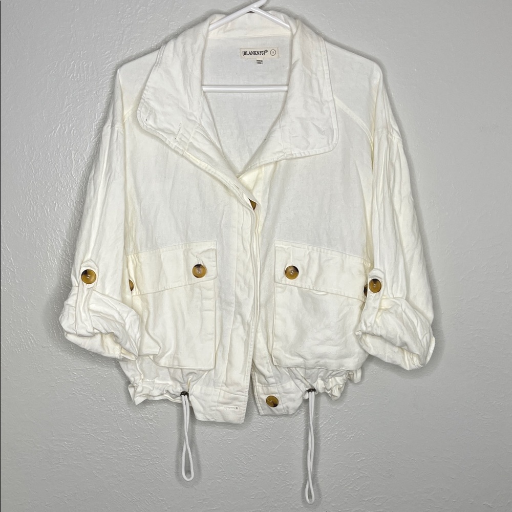 Blank NYC Linen/Cotton Blend Cream Bomber Jacket Style - Size S